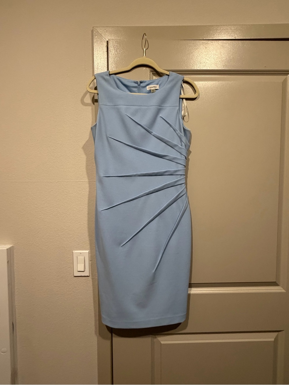 Calvin Klein Pastel Blue Pleated Sheath Dress